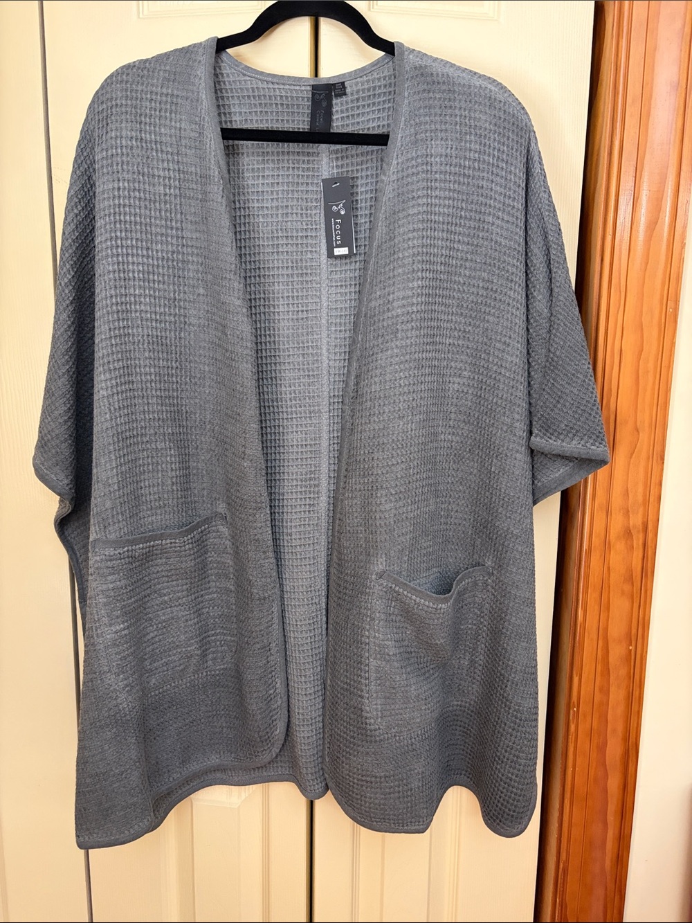 Cozy Open-Front Waffle Knit Cardigan Jacket - Gray